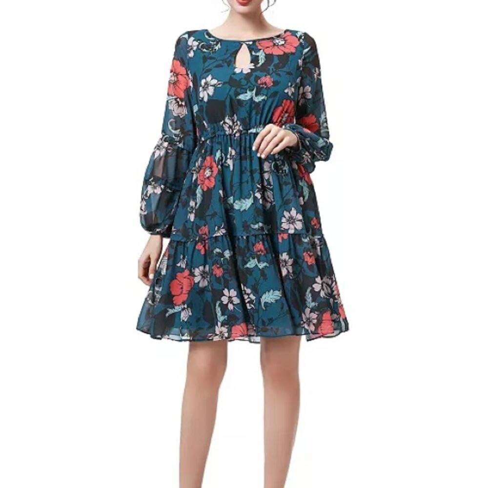 KIMI + KAI Women’s Rosie Maternity Babydoll Dress Teal Multi Floral Sz L - Picture 10 of 10